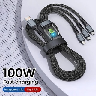 Cáp sạc nhanh 3 trong 1 100w 5a usb sang type-c micro nhanh cho iphone 15 14 13 samsung xiaomi huawei oppo vivo