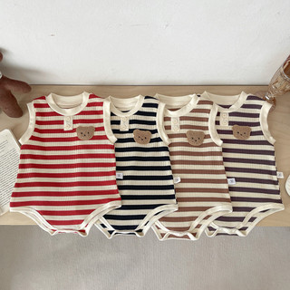 Mùa Hè 2024 Phong Cách Mới Áo Vest Quần Áo Bé Jumpsuit Sọc Nam Nữ Tam Giác Áo Liền Quần Không Tay Quần Áo Cho Bé