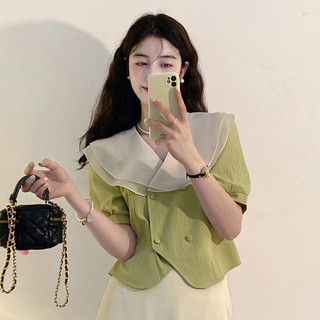 Áo sơ mi nữ tay ngắn dành cho nữ, áo sơ mi xù kiểu Hàn Quốc mới mùa hè