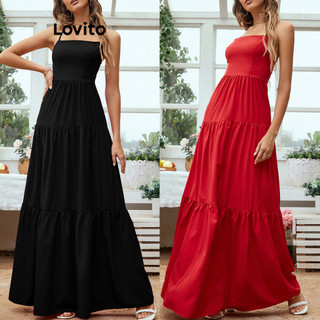 Đầm Lovito màu trơn hở lưng phong cách thanh lịch cho nữ LNL36148 (Đỏ/Xanh lá/Đen)