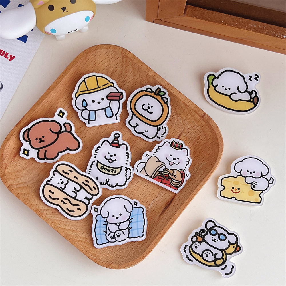 Hoạt Hình Dễ Thương Acrylic Puppy Trâm Huy Hiệu Túi Mặt Dây Chuyền Quần Áo Phụ Kiện