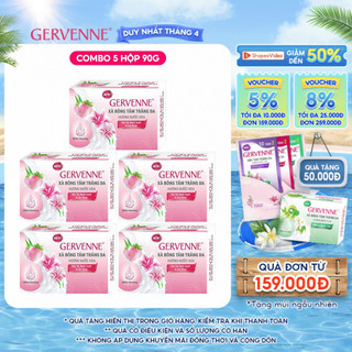 Combo 5 xà bông tắm trắng da hương nước hoa Gervenne Dâu Tây Bạch Tuyết & Lily Hồng 90g