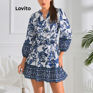Đầm Lovito có thắt lưng họa tiết hoa xếp nếp phong cách Boho dành cho nữ LBL11171