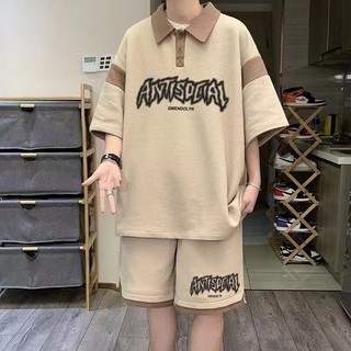 Quần Short In Hình Mùa Hè + Áo Polo Thiếu Niên Thời Trang Thể Thao Oversize Bộ
