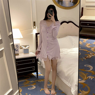  TEEFENG Váy Ngủ Nữ Mùa Hè Tay Ngắn Có Đệm Váy Ngủ Modal Cotton Lưới Ren Miếng Lót Ngực Mặc Nhà 