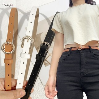 Thời trang nữ màu trơn quần jean thắt lưng nữ đơn giản hàn quốc da pu mỏng khóa thắt lưng đơn giản nữ bé gái trang trí dây thắt lưng