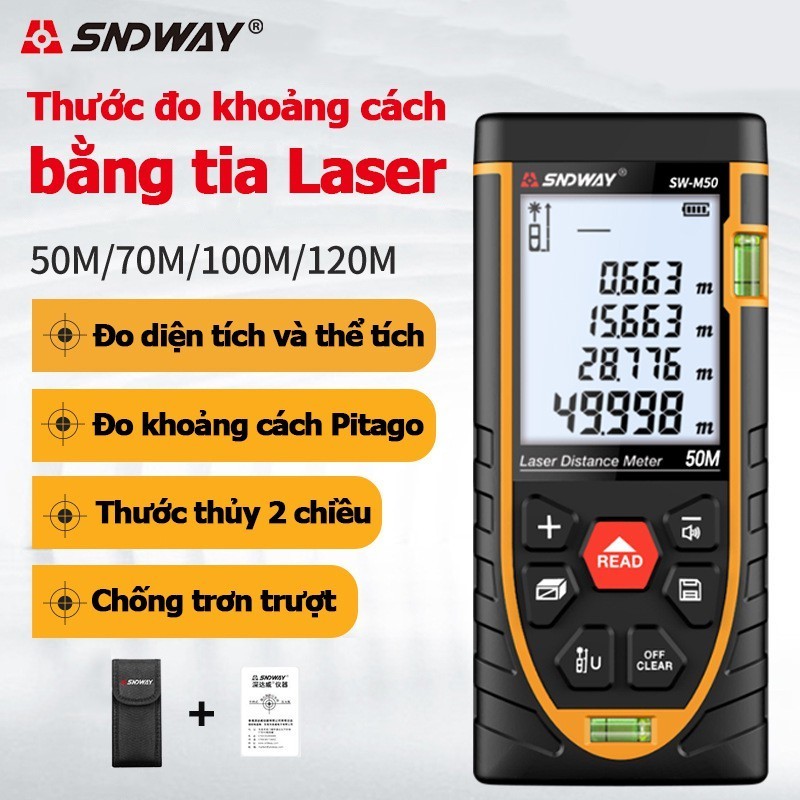 Thước đo khoảng cách bằng tia laser SNDWAY SW-M40/M50/M60/M70/M80/M100/M120 40m 50m 60m 70m 80m 100m