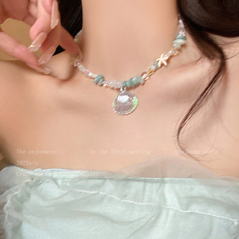 Đi Biển Kỳ Nghỉ Đá Tự Nhiên Vỏ Vòng Cổ Nữ Mùa Hè ins Niche Thiết Kế Phụ Kiện Ngọt Xương Đòn Dây Chuyền Dopamine Vòng Cổ