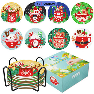 Yesfashion 8 món Bộ dụng cụ đế lót ly nghệ thuật Giáng sinh có giá đỡ DIY Diamond Art Crafts Projects