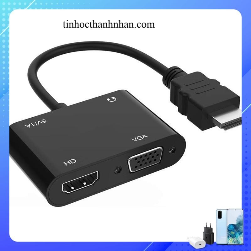 Cáp chuyển HDMI sang VGA  HDMI 2 in 1 gắn từ máy tính cổng HDMI sang màn hình, máy chiếu, tivi...