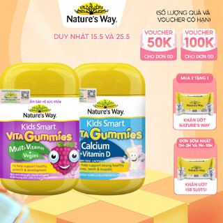 Combo Kẹo Dẻo Vi Chất Cho Bé Nature’s Way Kids Smart Vita Gummies Calcium + Vitamin D Và MultiVitamin+Vegies 60v/h