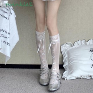 Twinkle Sọc Ruy Băng Tất Thoáng Khí Hút Mồ Hôi Thời Trang Phong Cách Hàn Quốc Rỗng Ra Ren Lưới Bông Tai Kẹp Kawaii Dễ Thương Ngọt Ngào Chân Tất