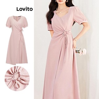 Đầm Lovito buộc dây màu trơn phong cách thường ngày cho nữ L80ED433