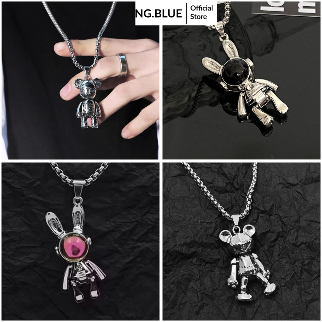 Vòng cổ dây chuyền nam nữ bạc đẹp hình con gấu bear phi hành gia thép titan không gỉ dáng dài chữ thập ngôi sao mặt dây