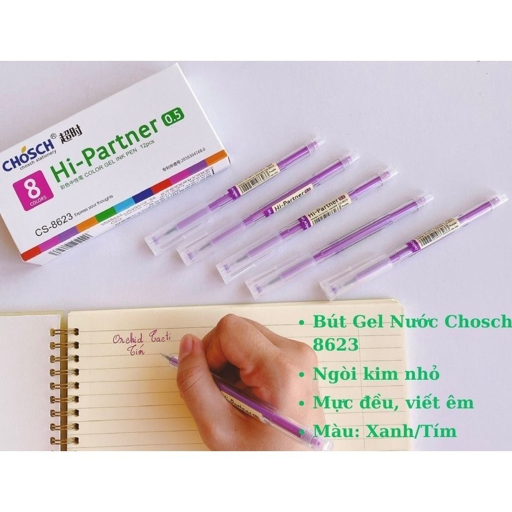 Hộp 12 cây bút viết gel nước Chosch Hi-Partner CS-8623 / CS8623 Mực Đều ,Viết Êm
