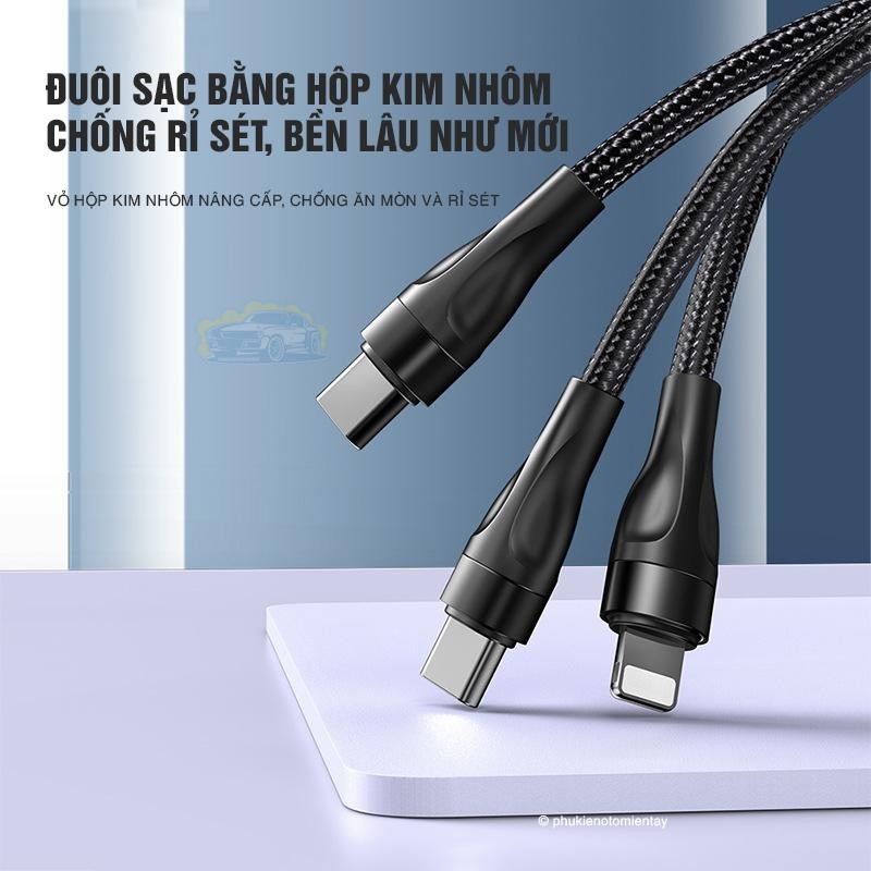 Cáp Sạc Ô tô Đa Năng 4 Trong 1, Sạc Nhanh Cùng Lúc Nhiều Điện Thoại, Dây Vải Bền Bỉ Chắc Chắn 5