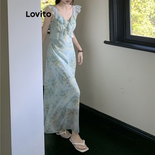 Đầm Lovito xếp nếp hoa nhí thường ngày cho nữ LNE27287 (Màu xanh lá nhạt)