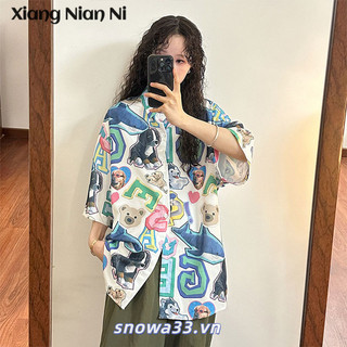 Xiang Nian Ni Mỹ Retro Hoạt Hình Động Vật Áo Sơ Mi Tay Ngắn Nữ Rời Top