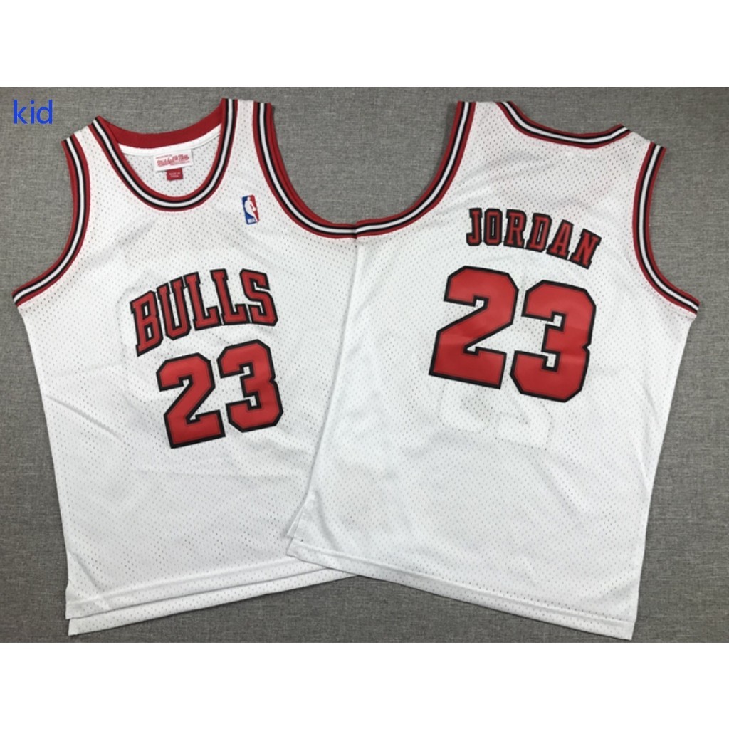 Trẻ em trẻ em mới Chicago Bulls 23 Michael BULLS retro thêu áo bóng rổ áo trắng
