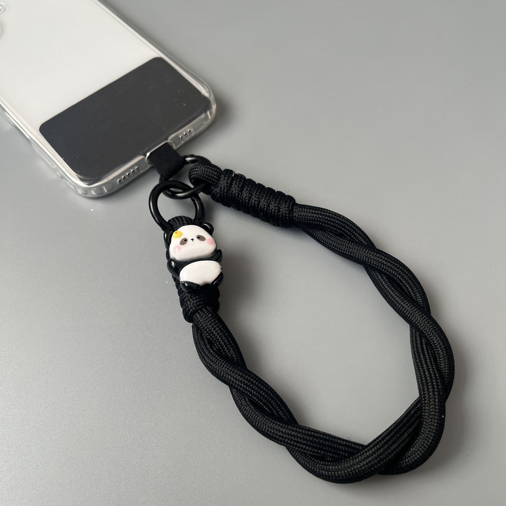 [Pydm] Dây đeo cổ tay màu đen hình gấu trúc dễ thương Mặt dây chuyền điện thoại di động tình yêu Nữ 