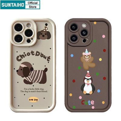 Suntaiho Vỏ Dễ Thương Gấu Chim Cánh Cụt Họa Tiết Ốp lưng Iphone 16 15 14 12 13 11 Pro Max IP 7 8 Plus Iphon X Xs XR Xs Max Silicone Mềm Cao Cấp Chống Sốc Ốp Lưng
