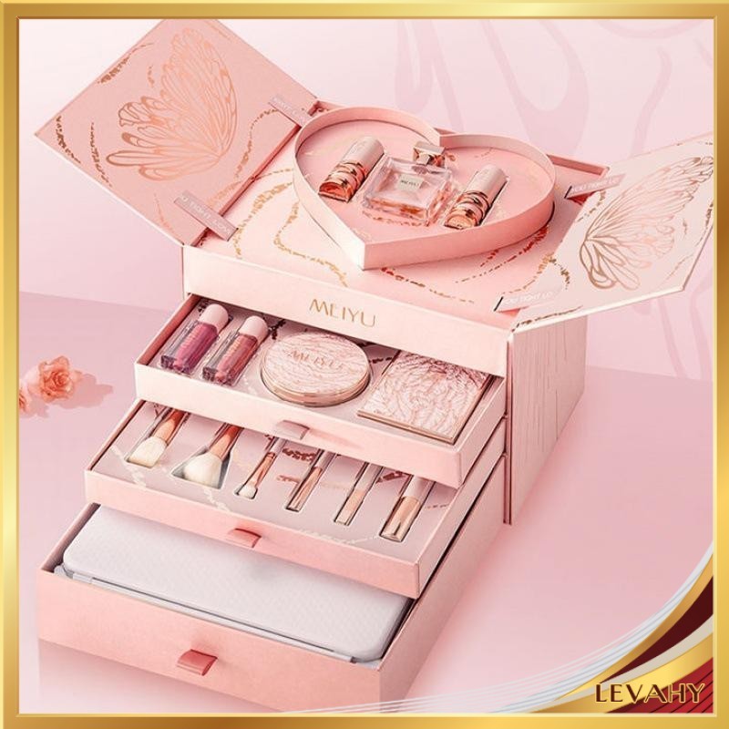 Bộ Trang Điểm Quà Tặng Nội Địa Trung Đầy Đủ Makeup Chăm Sóc Làm Đẹp MEIYU 14 Món gương LED LEVAHY