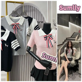 Áo thun POLO thêu nơ siêu dễ thương mùa hè áo thun polo nữ màu trơnpolo thêuáo cổ bẻÁo Thun