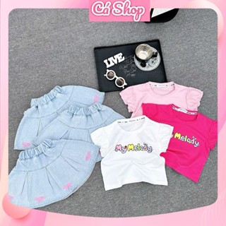  KH22 Set bộ bé gái Set áo cotton My Melody chân váy bò jean xếp ly cho bé gái 