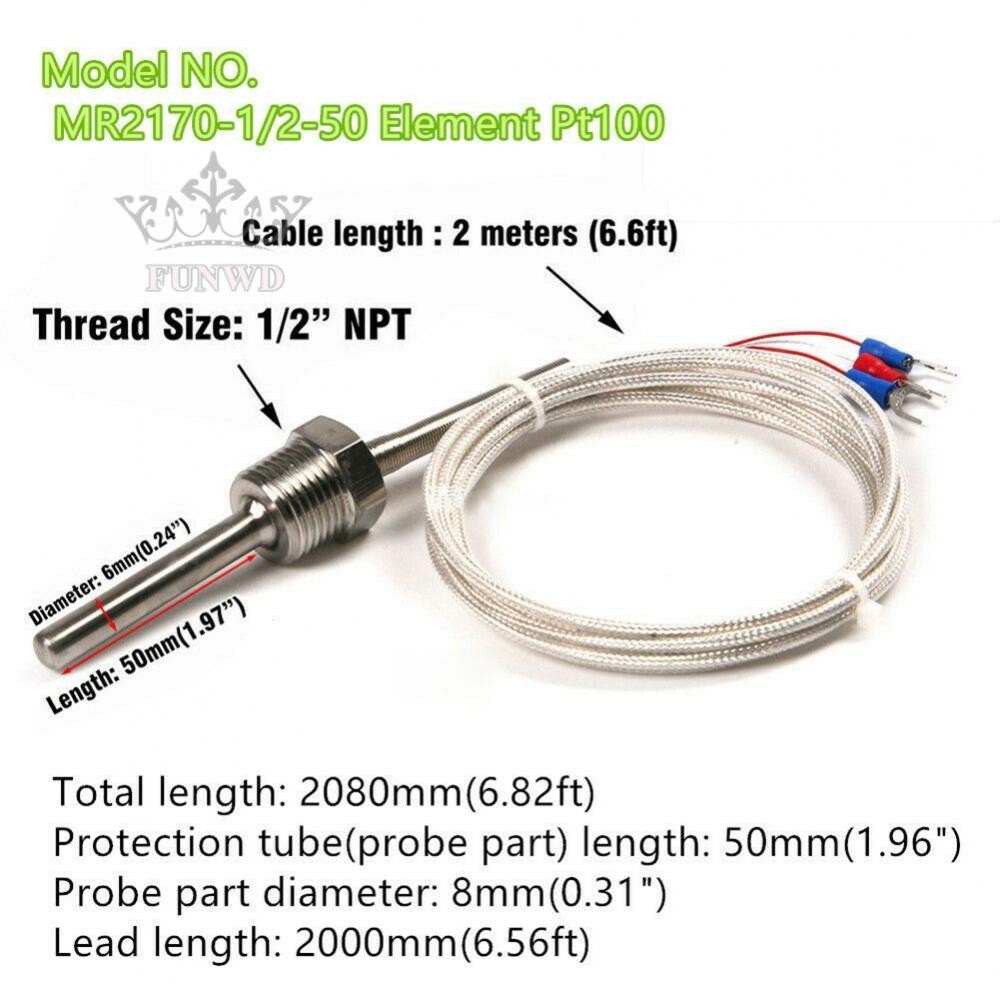 -New In April-Pt100 Probe Sensor L 50mm PT NPT 1/2'' for Industrial Temperature Measurement[Overseas Products]