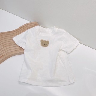 Áo Cộc Tay Cotton Xước Đính Gấu LOTUKA Cho Bé, Áo Phông Bé Trai Bé Gái, Quần Áo Trẻ Em Size 4-18kg