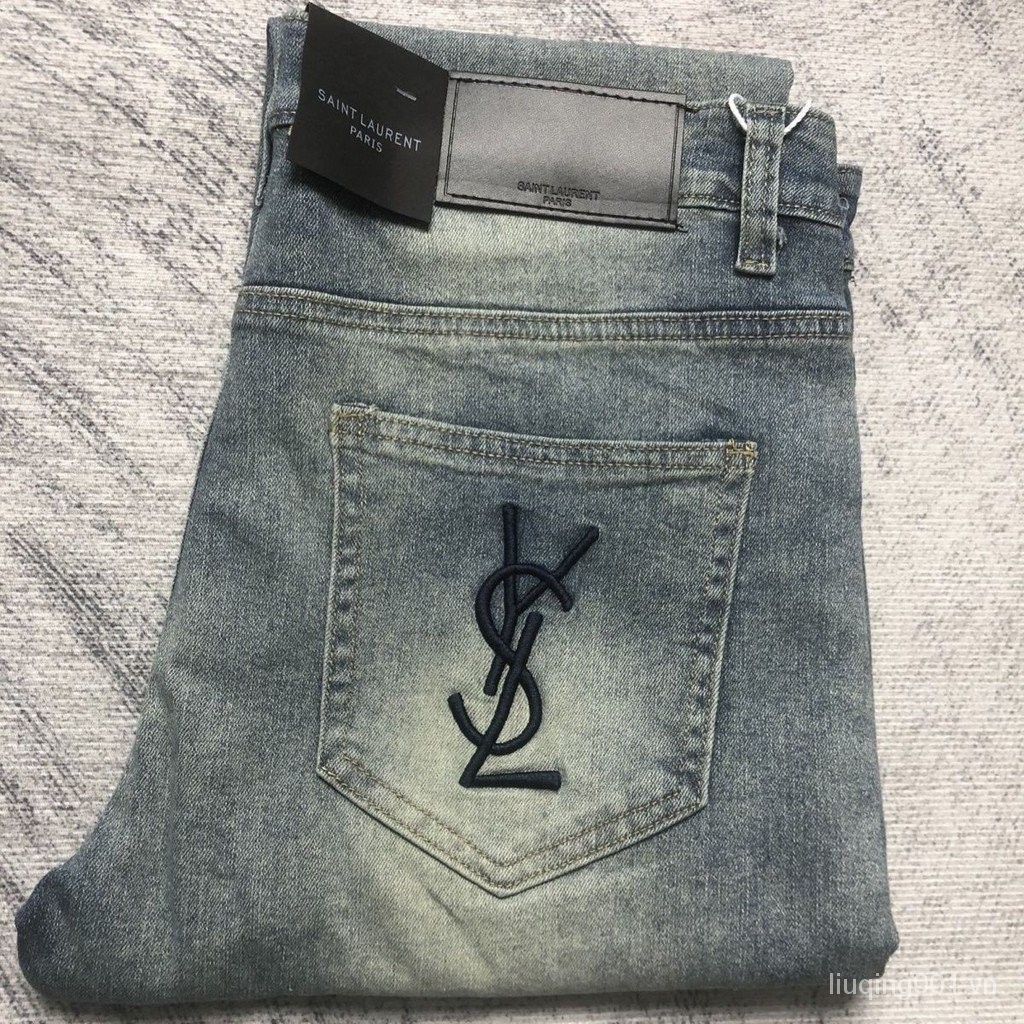 Ysl 2024 Hợp Thời Trang Đẹp Trai Phong Cách Mới Thêu Skinny Co Giãn Quần Jean Slim-fit Phù Hợp Với Tất Cả Trận Đấu Stu