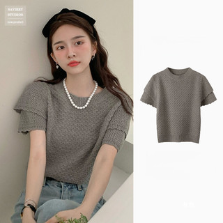 Áo Coquette Tay Ngắn Áo Kiểu Nữ ôm body Áo Thun Nữ Tay Ngắn Thiết Kế Mùa Hè Niche Cao Cấp Mỏng Hơn Nhìn Màu Xám vintage Pháp Puff Tay Áo