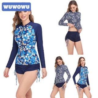 WUWOWU Đồ bơi nữ, in hoa với bộ đồ tắm dài tay, thời trang riêng biệt có dây kéo Đồ bơi nữ đi biển