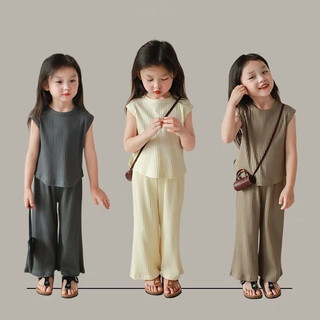 Mùa hè mới cho bé gái Ice Silk Thread Áo Vest không tay Bộ đồ hai mảnh thông thường