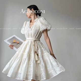 Aciononi|Blackberry Vỏ Sữa Puff Tay Áo Sơ Mi Cổ Chữ v Thêu Top Phù Hợp Với Váy Sang Trọng Tencel Váy