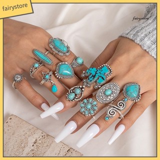 [Cổ tích] 14 Cái / bộ Vintage Bohemian Open End Bộ Nhẫn Có Thể Điều Chỉnh Xương Rồng Hình Mặt Trời Giả Ngọc Trai Nhẫn Knuckle Quà Tặng Trang Sức Thời Trang