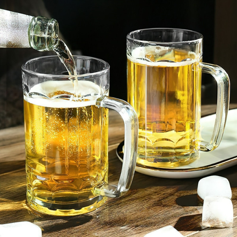 Bộ 2 Ly thủy tinh uống bia có quai 360ml cầm uống bia/đồ uống trà-MOMMY