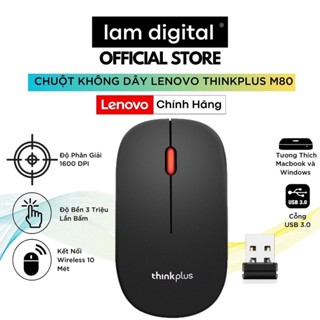 Chuột Không Dây Lenovo Thinkplus M80 - USB, Nhỏ Gọn, Thuận Cả 2 Tay, Phù Hợp PC/Laptop/Máy Tính Bảng