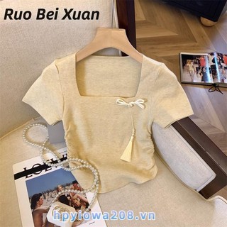 Ruo Bei Xuân Nữ Đơn Giản Đa Năng Áo Thun Mỏng Thường Ngày Màu Trơn Trung Quốc