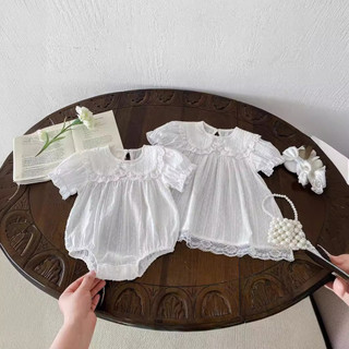 Mùa Hè Bé Gái Bé Sơ Sinh Mỏng Ve Áo Ren Trắng Nguyên Chất Đơn Giản Công Chúa Romper Đầm