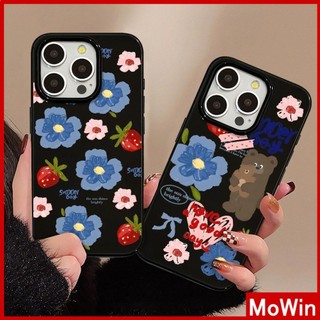 Mowin - Dành cho iPhone 15 Pro max vỏ Iphone TPU đen bóng Trường hợp mềm Bảo vệ chống sốc Máy ảnh họa tiết hoa và gấu Tương thích với iPhone 14 13 12 Pro Max 11 XR XS Max 7 8Plus