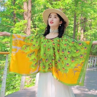 110 * 110cm Chui Đầu Lớn Vuông Khăn Choàng Phong Cách Phương Tây Satin Chui Đầu Mùa Hè Khăn Choàng Nữ