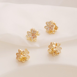Spacer Hạt 14K Vàng Đóng Gói Màu Giữ Kẻ Sọc Zircon Ba Trong Một Cỏ Ba Lá 10 Mm Miếng Đệm Hạt Tự Làm Vòng Tay Vòng Cổ Trang Sức Hạt