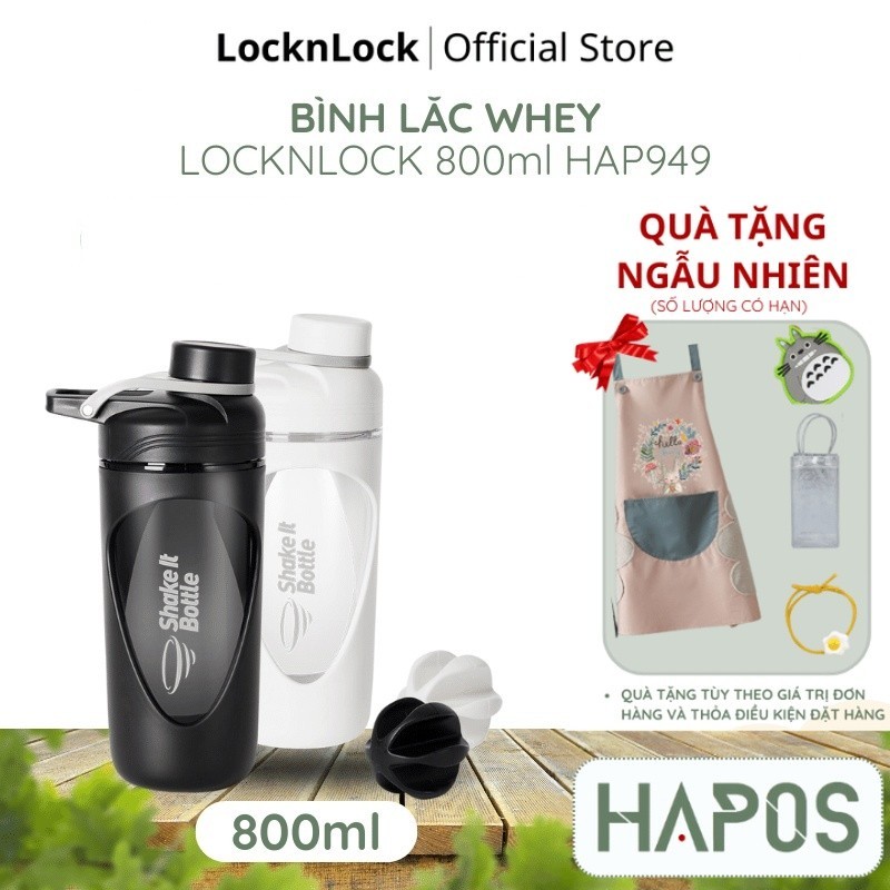 Bình Lắc Locknlock Shaker Whey 800Ml Chính Hãng, Tập Thể Thao Gym Balance Hap949 Có Vạch Chia Quai Xách - Hapos Official