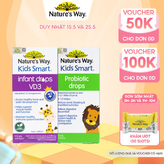 Combo 2 Hộp Nature's Way Kids Smart Drops Probiotic Bổ Sung Men Vi Sinh Và Infant Drops VD3 Bổ Sung Vitamin D Cho Bé