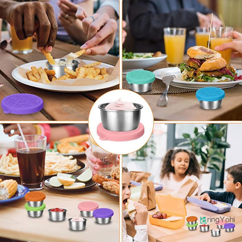 Aringyohi] 1 Hộp Đựng Salad Với Cốc Inox Có Thể Tái Sử Dụng 1.35oz / 40ml Và Nắp Silicon Chống Rò Rỉ Cho Hộp Cơm Trưa Và Dã Ngoại Mới