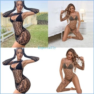 Esp Nữ Lưới Bodystocking Áo liền quần Gợi Tình Da Báo Fishnet Đồ Lót Body