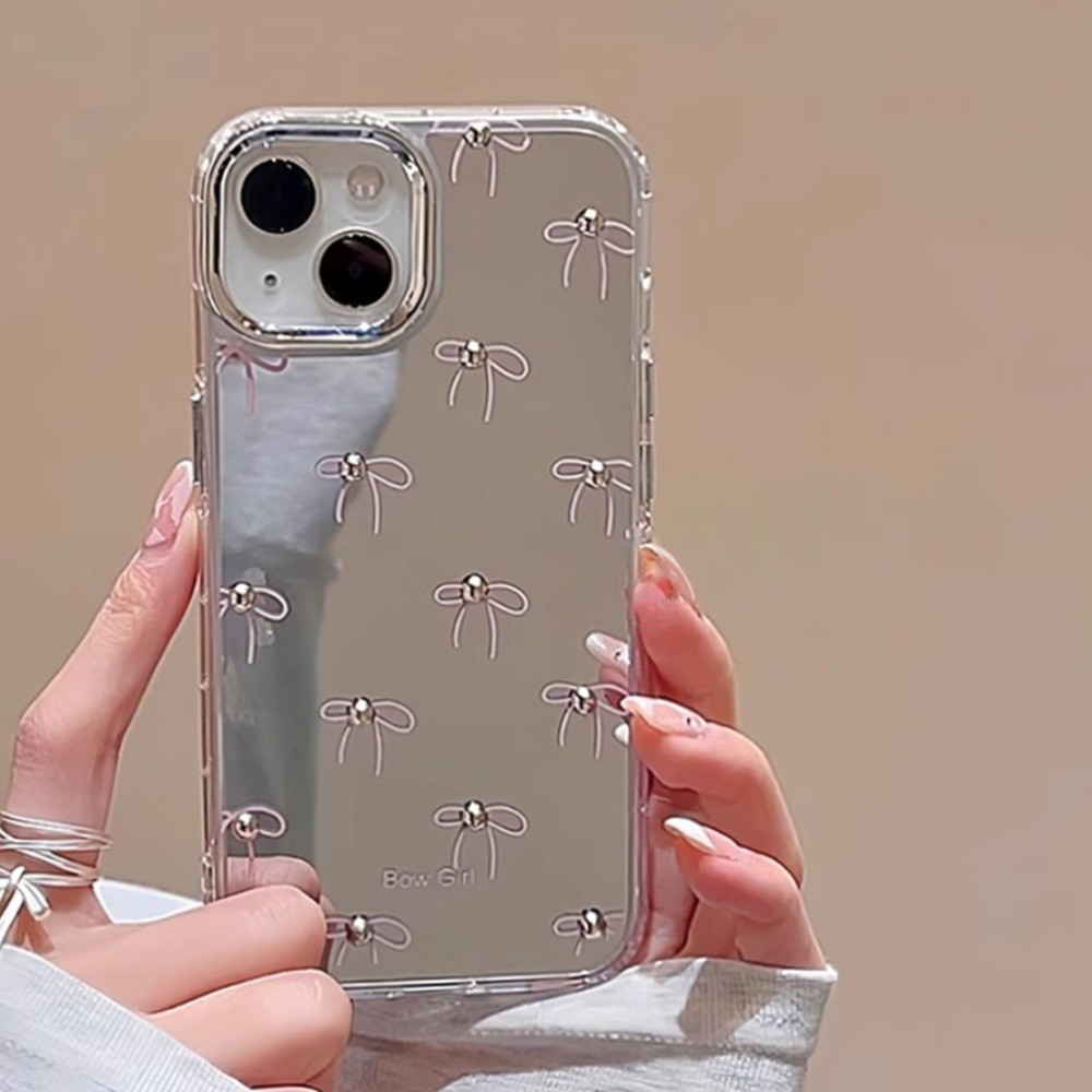 Ốp Điện Thoại Gương Nơ Hạt 3D Sang Trọng Cho IPhone 11 15 14 Pro MAX 12 13 Promax 15 / 14 Plus XS MAX XR 7 8Plus Ốp lưng Chống Rơi