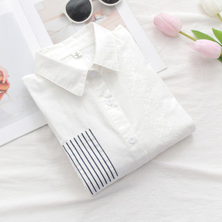 Băng Túi Trắng Jacquard Sọc Khâu Áo Sơ Mi Tay Dài Rộng Thời Trang