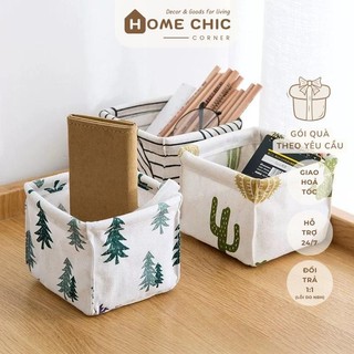 Giỏ vải đa năng đựng đồ cá nhân, mỹ phẩm, văn phòng, phong cách vintage để bàn | Home Chic Corner